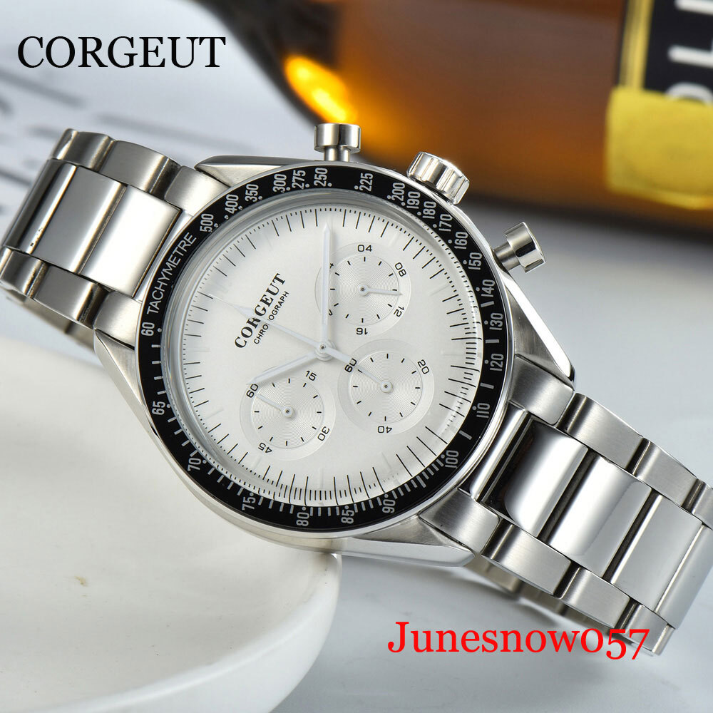 Corgeut Dress 40MM Blue/White/Black/Green Dial Quartz VK63 Chronograph Men Watch