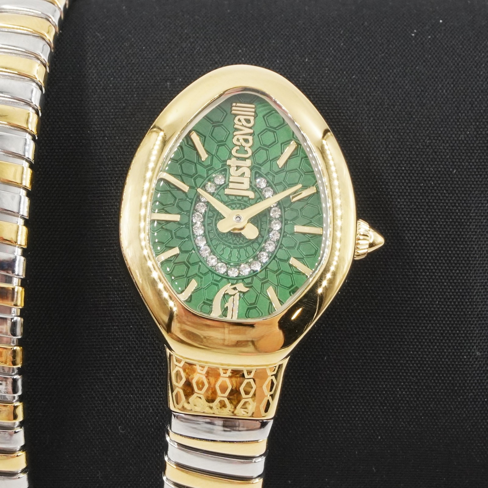 Just Cavalli Eclisse Gold & Silver Snake Wrap Quartz 22mm Watch with Green Dial