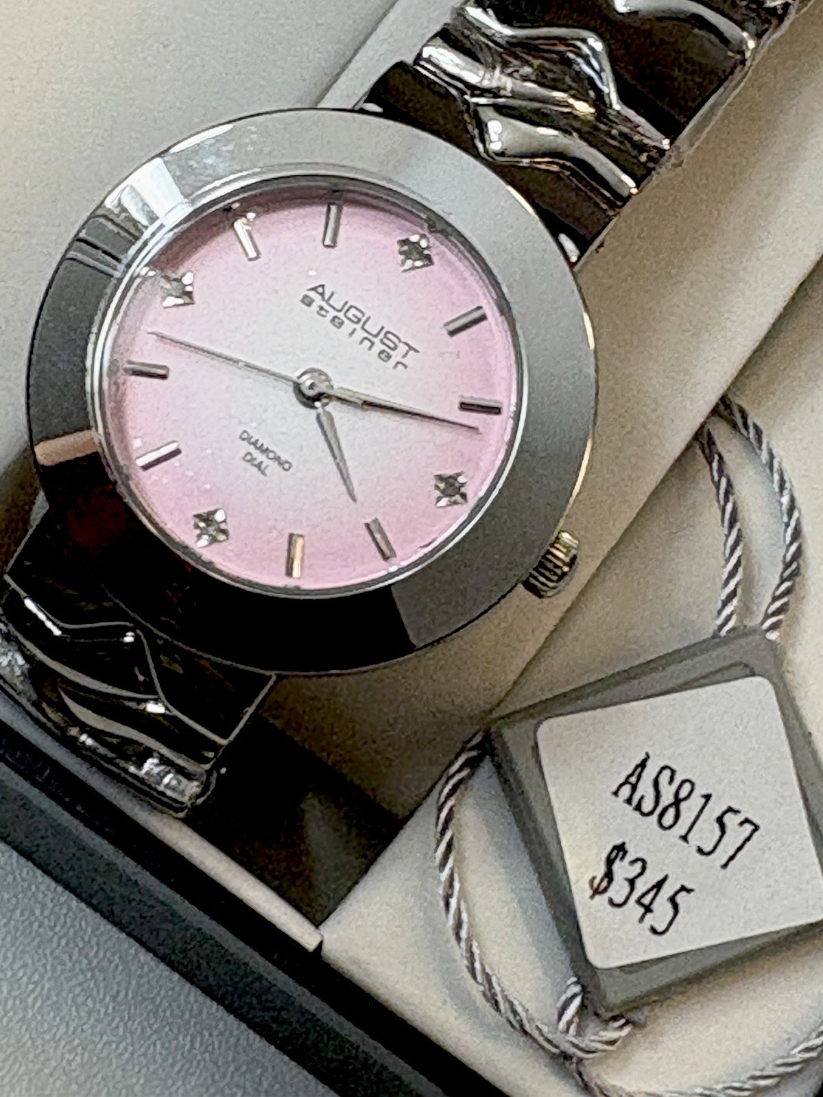 August Steiner Women’s Watch Quartz Diamond Markers Gradient Dial Pink