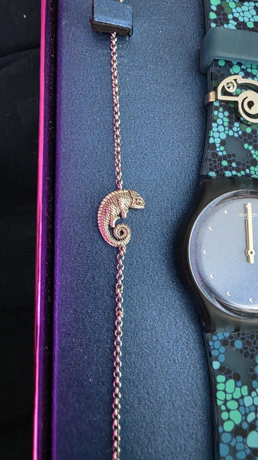 Swatch GZ320 Chamecrazy Blue Green Bubbles 925 Silver Chameleon Bracelet In Box