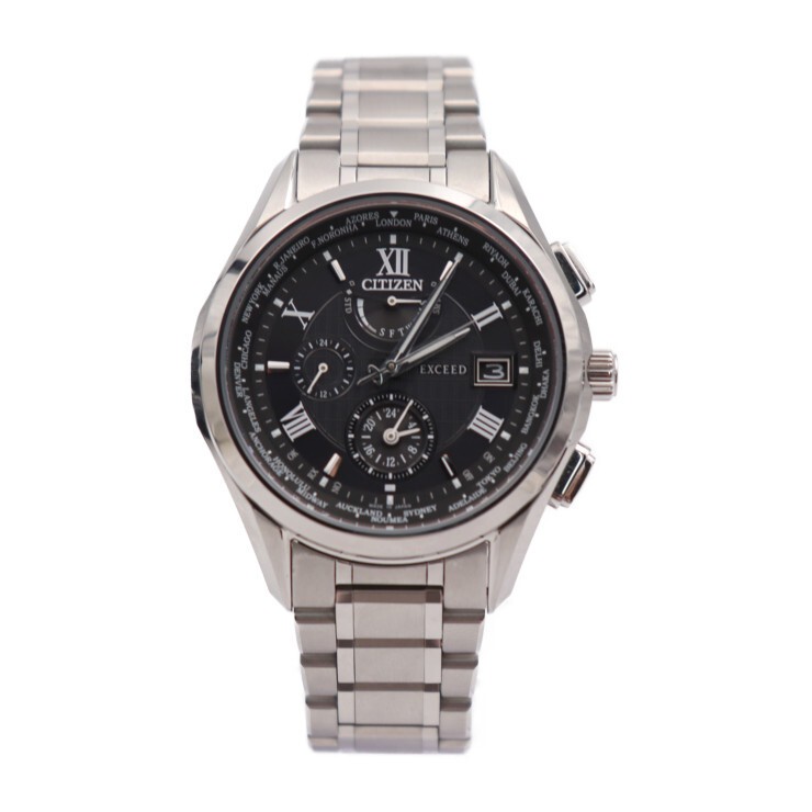 Excellent Condition CITIZEN Exceed AT9110 58E Wristwatch Titanium Silver Black D