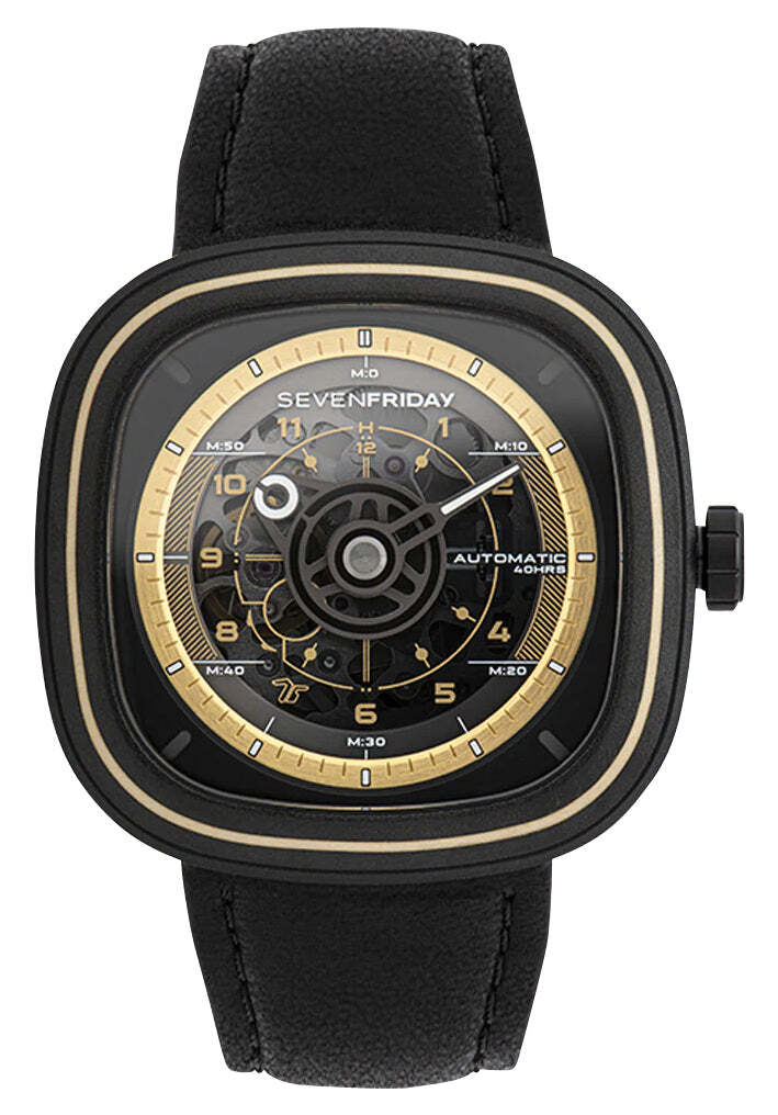 SEVENFRIDAY T-Series T-Works Automatic Black PVD Black Leather Mens Watch T2/06