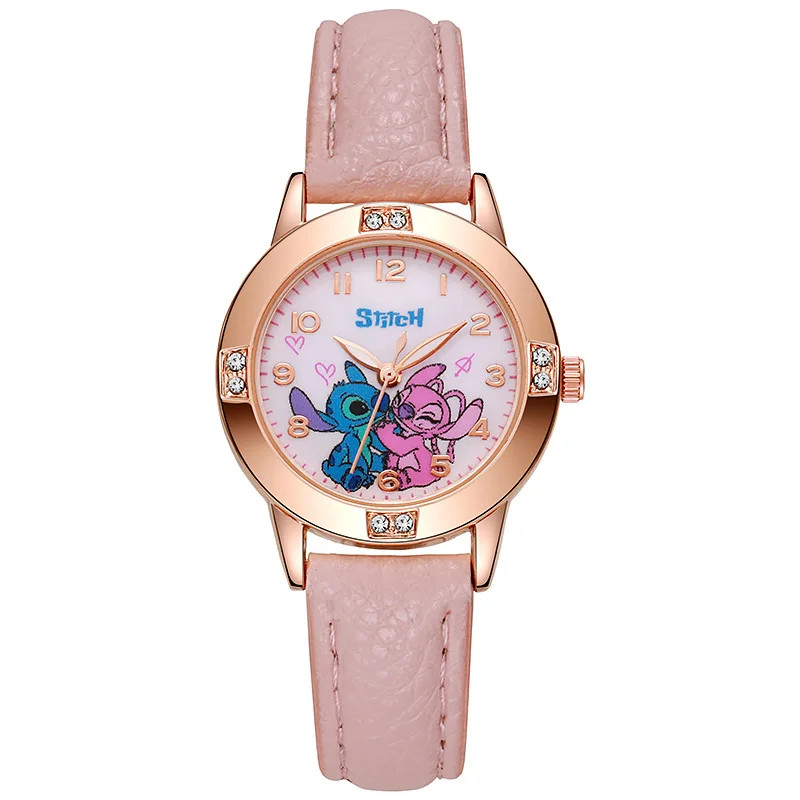Cartoon Pattern Stitch Girls Watches for Kids Leather Strap Children