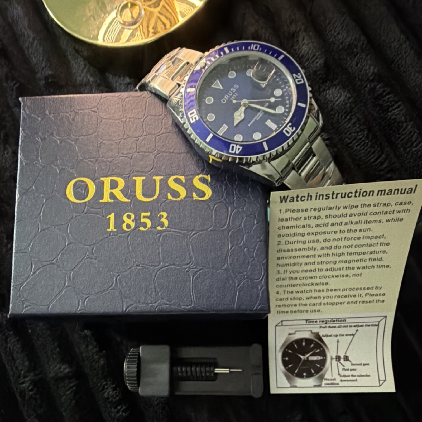 Oruss 1853 Analog Wristwatch Blue Dial Stainless Steel Bracelet