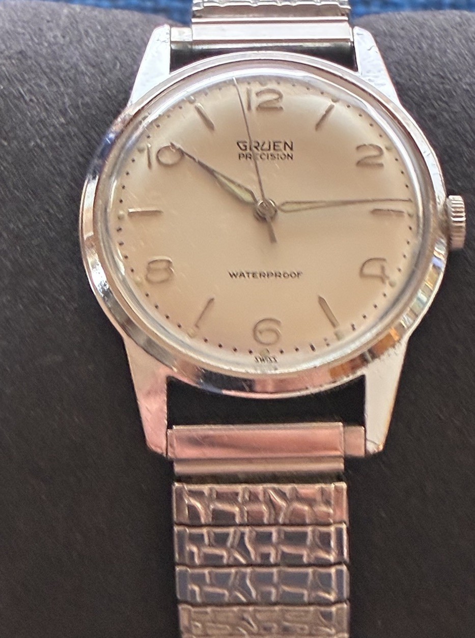 Vintage 1960 Gruen Precision 510RSS Manual Watch Stainless Lume Dauphine- Runs