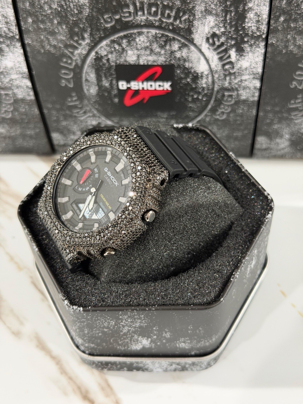 Casio GA-2100 G-Shock Watch – Moissanite Case Mod – Orange Dial