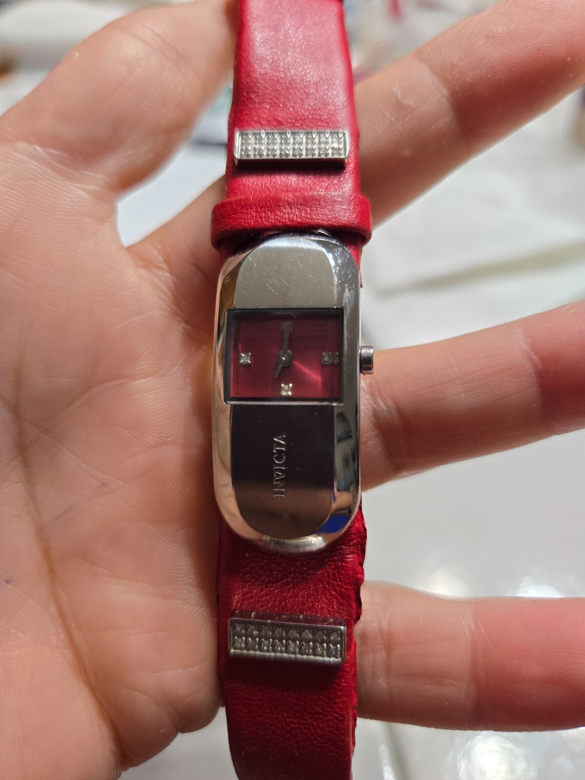 Invicta Ladies Real Diamonds Quartz Red Dial Diamond Markers Watch 2400