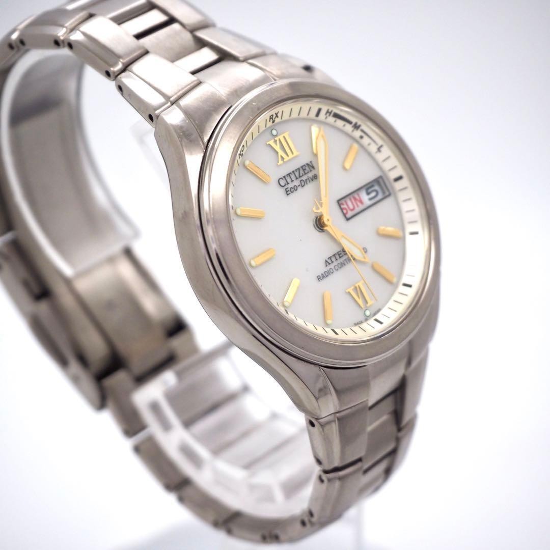 Citizen Attesa Eco-Drive Radio Controlled Date White Dial Titanium Watch Japan