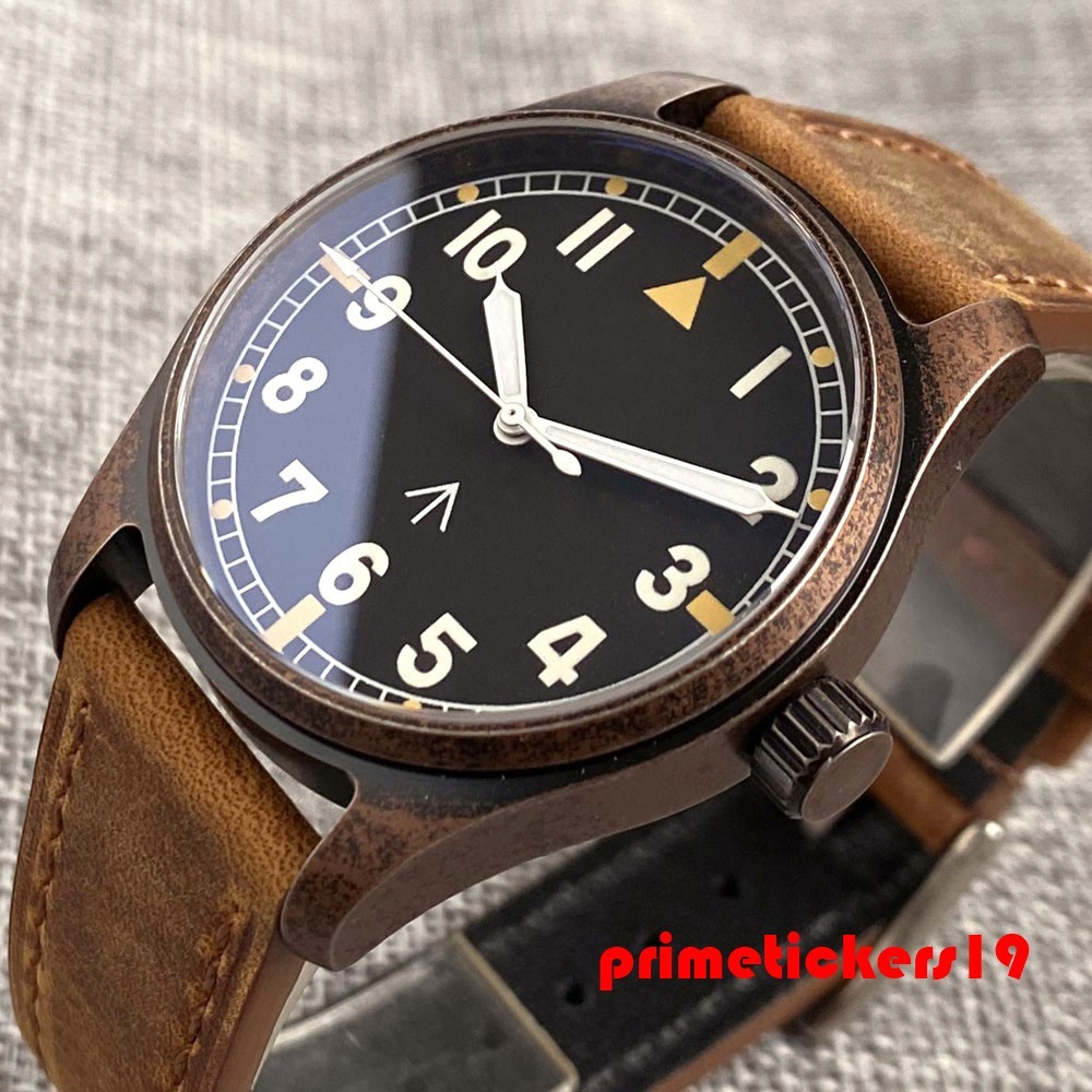 Tandorio Bronze Coated Vintage 39mm Pilot Men Diving Watch Sapphire PT5000 Movt