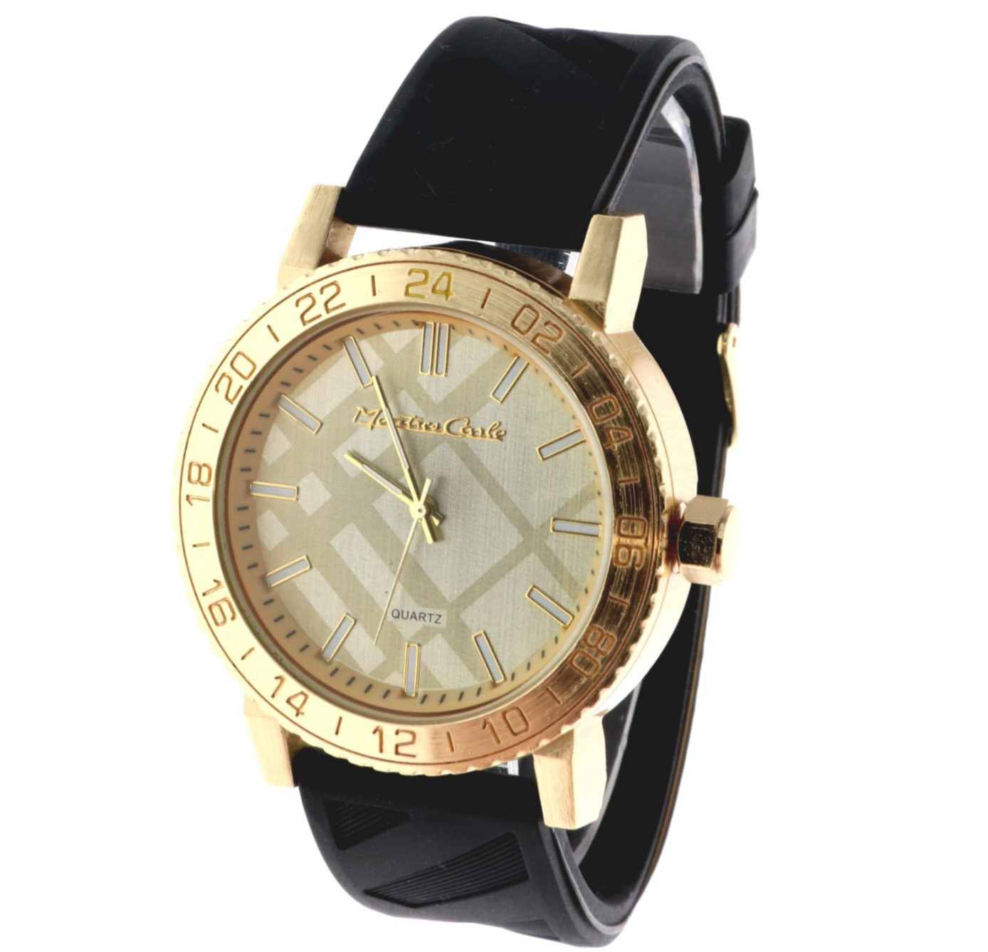 48mm Oversized Men’s Quartz Watch Gold Finish Black Silicone Band New Battery