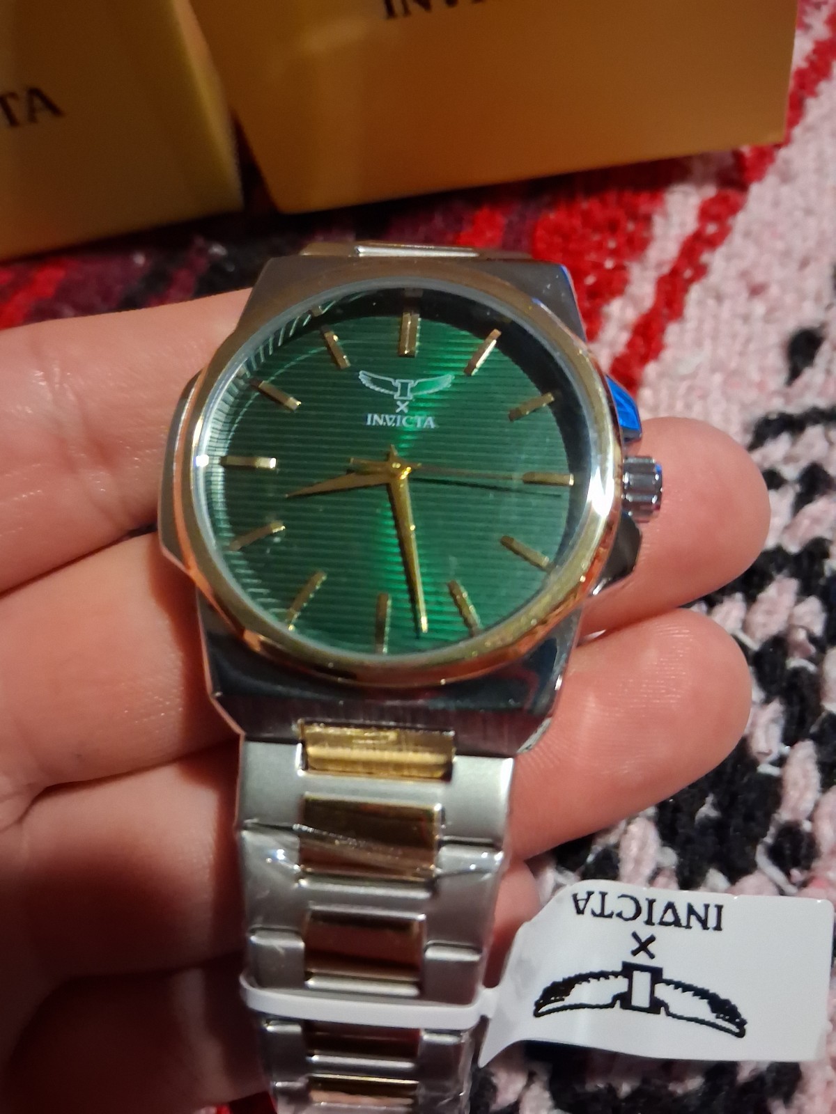 Invicta Men’s Quartz Watch Green Textured Dial Two-Tone SS Bracelet w/Box