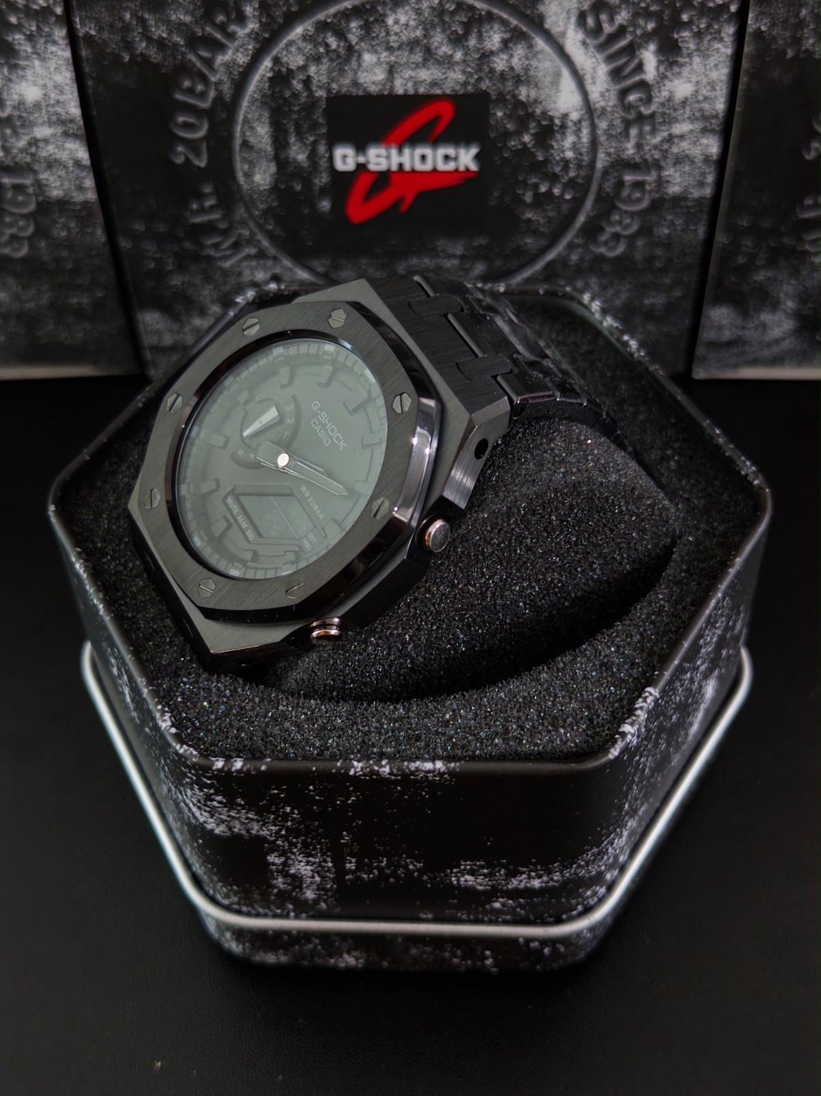 Casio GA-2100 G-Shock Watch – Sandblasted Black Case Mod – Black Dial