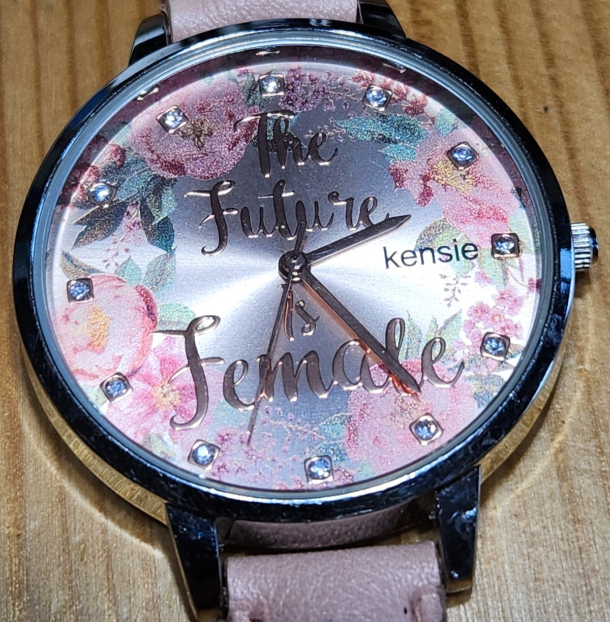 Women’s Watch Rose Gold Pink Leather Floral The Future Is Female Quartz New Batt