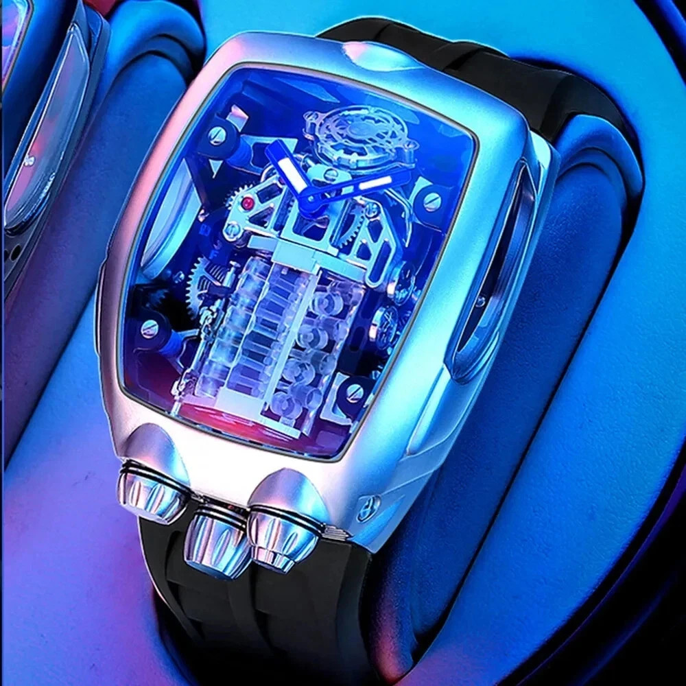 🔥USA🔥Design BUGATTI STYLE Engine 16 Cylinder Men’s Seiko NH05 Automatic Watch