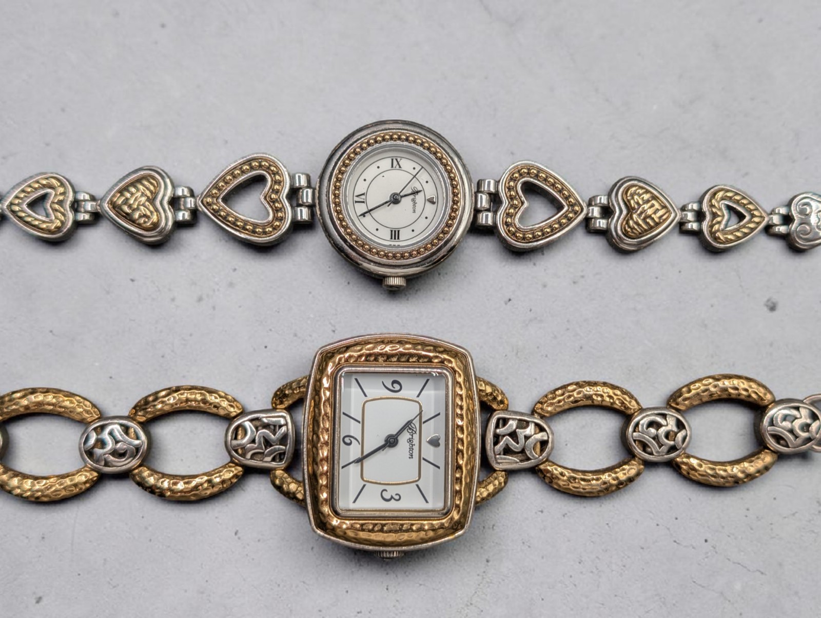 Lot Of 2 Working Brighton Watches Silver Gold Two Tone Hammered Heart