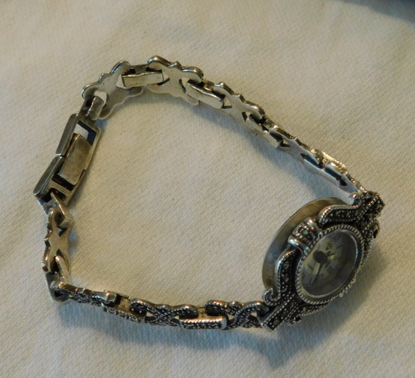 Sterling Silver Marcasite Quartz Watch 925 Art Deco Style WORKS
