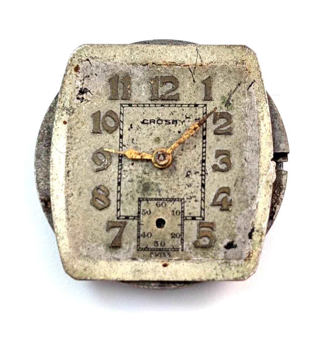 Vintage CROSBY Everbrite Watch Company Art Deco Men’s 25mm Movement PARTS REPAIR