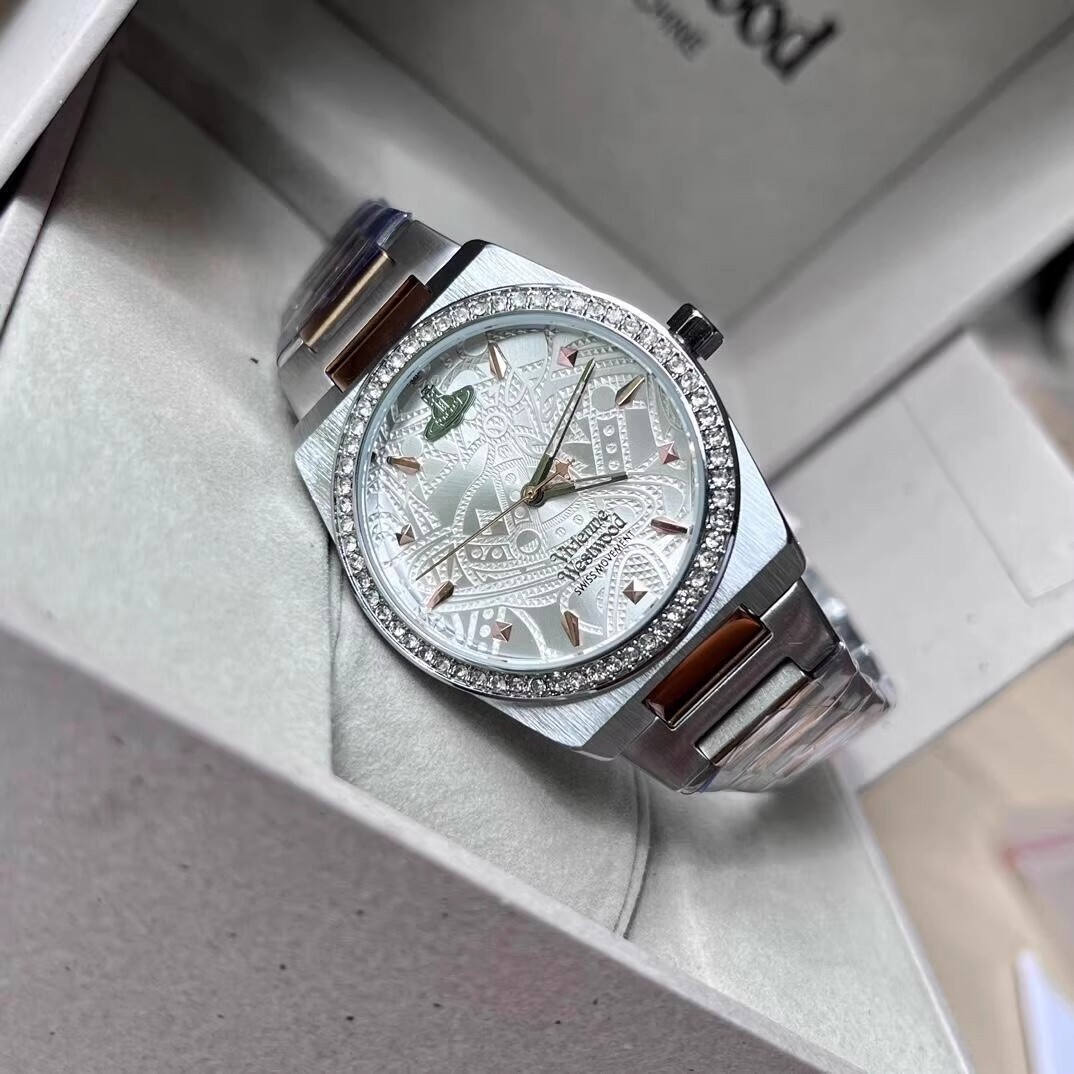 Vivienne Embossed White Dial Diamond Inlaid Watch Quartz Women’s Watch