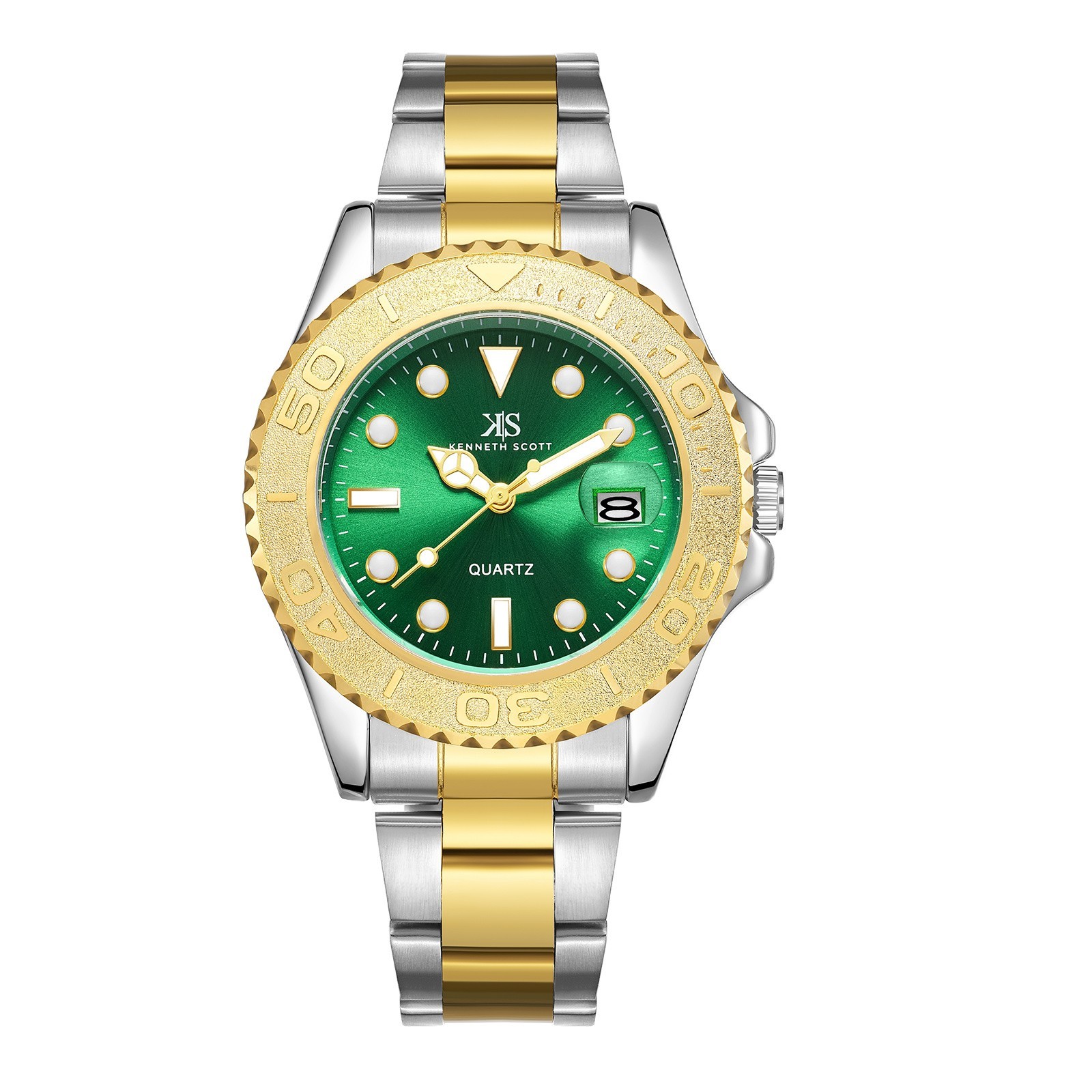Kenneth Scott Men’s Analog Casual Watch | Green Dial, Gold Case & Strap