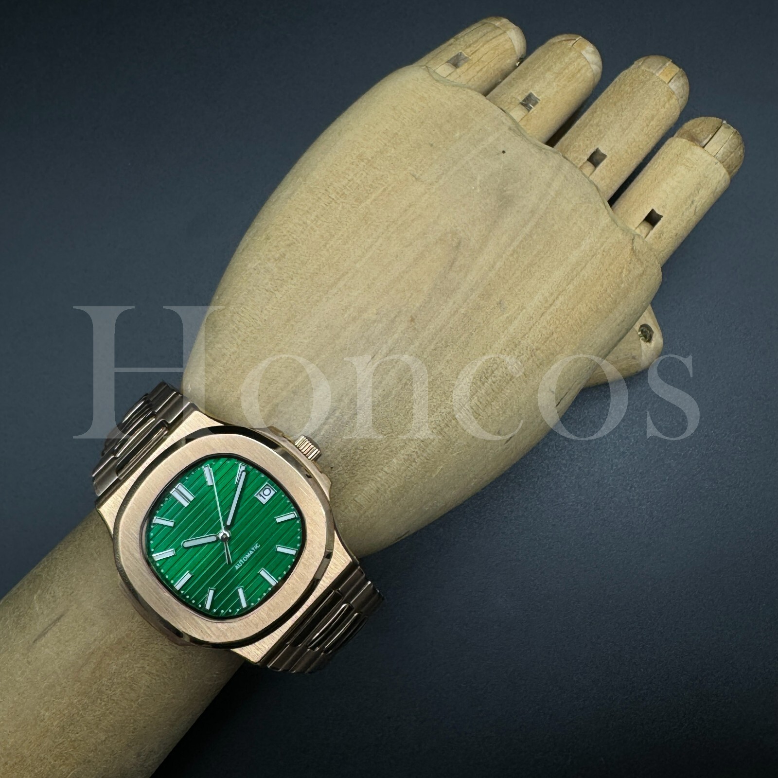 Custom Made Mods Watch Nautilus Style NH35 Automatic Movement Green Dial Rose GD