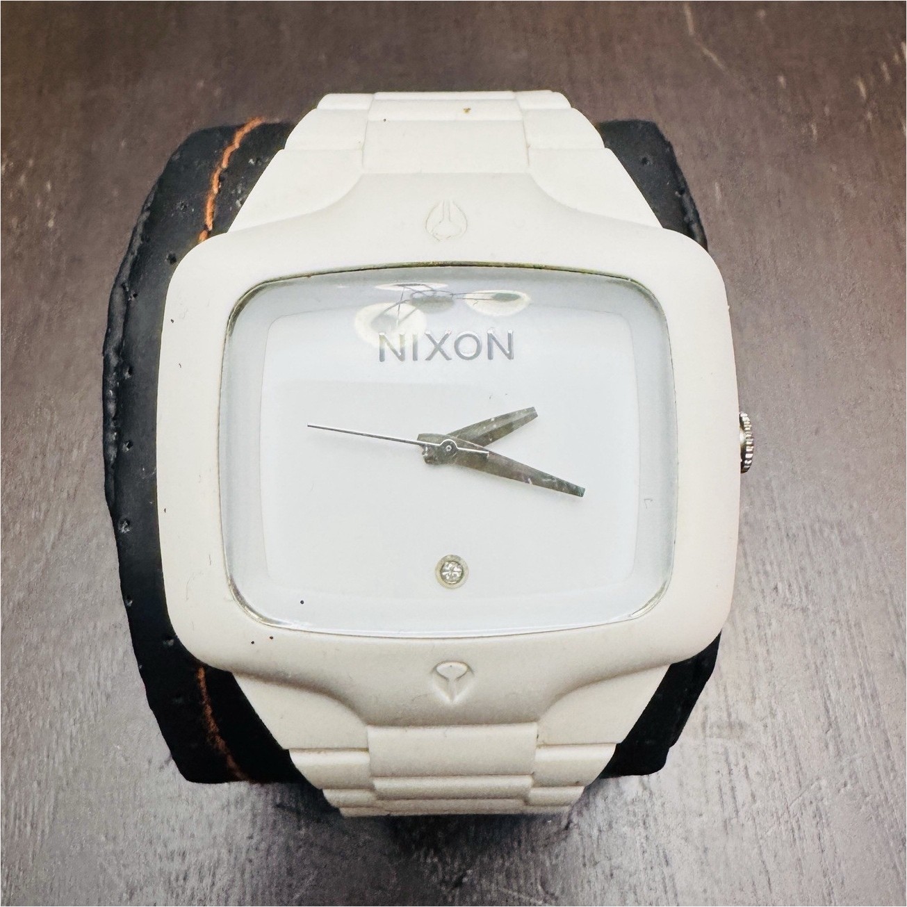 Nixon The Player Quartz Analog Watch White Rubber Strap Square Case