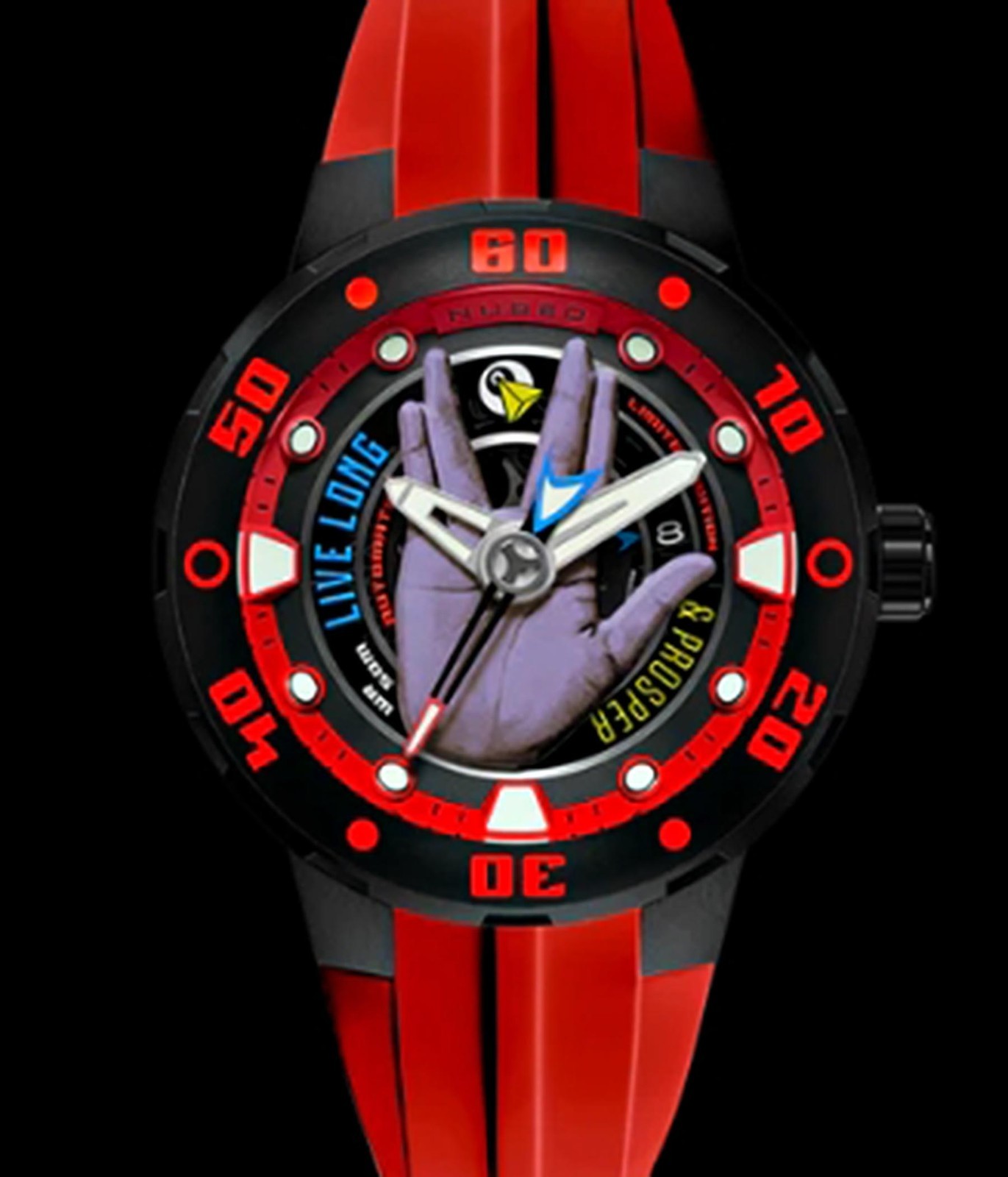 50mm Auto LIVE LONG & PROSPER Black/Red Strap Nubeo STAR TREK Watch