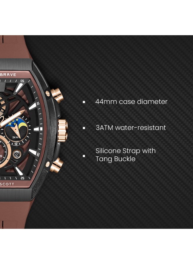 Kenneth Scott Men’s Chronograph Watch | Brown Dial, 44mm, 30 m (3 ATM)