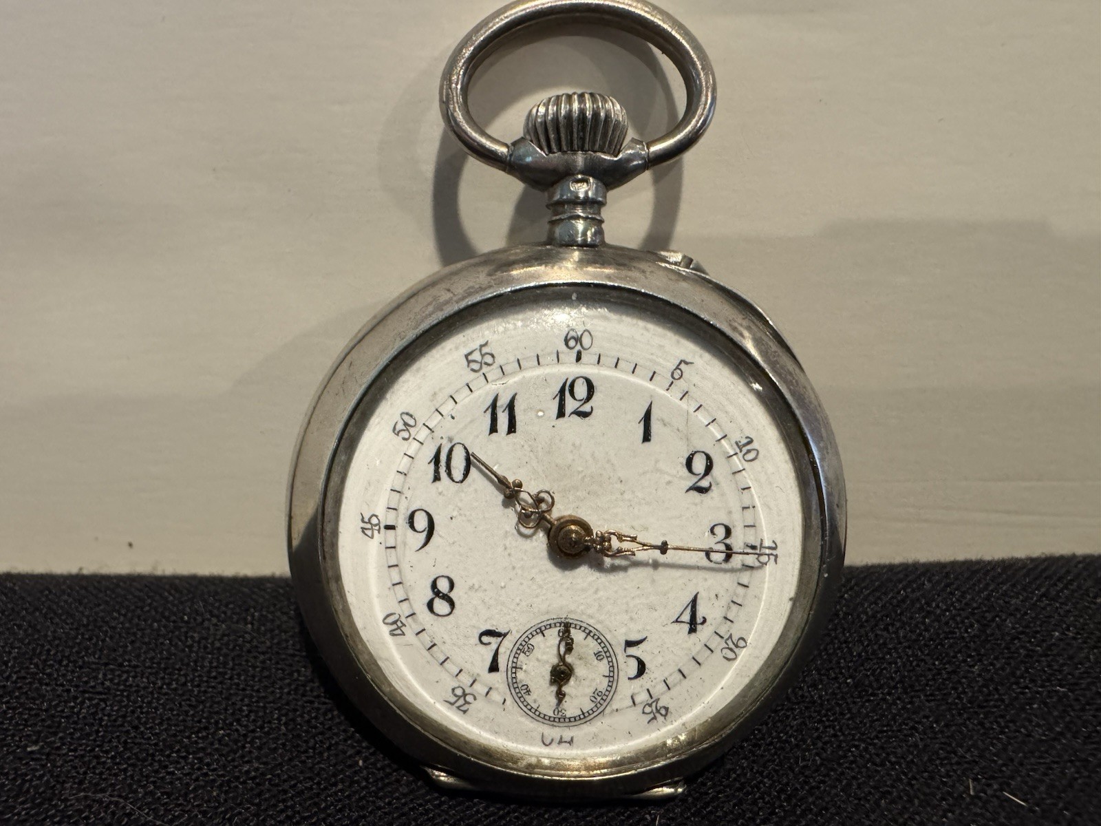 Silver Plated Full Hunter Mechanical Pocket Watch White Arabic Dial Chain