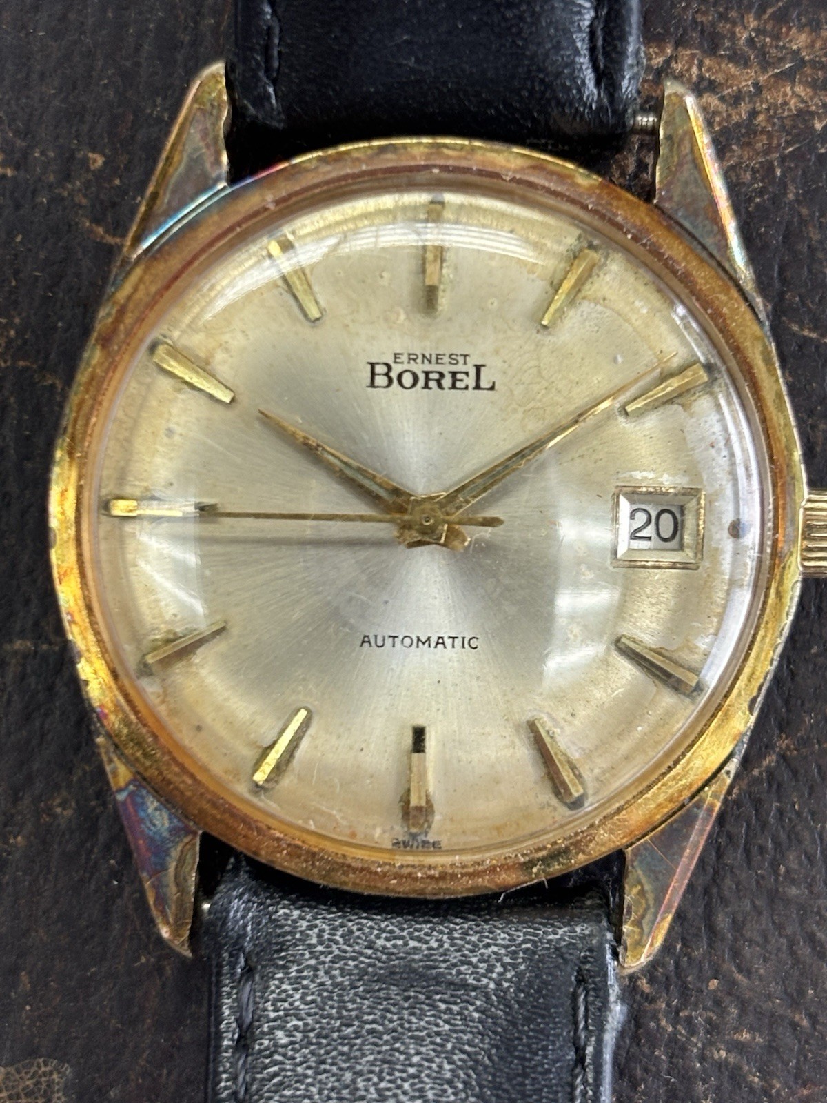 1960’s Vintage Ernest Borel Men’s Automatic Date Watch, Gold-Plated, Silver Dial