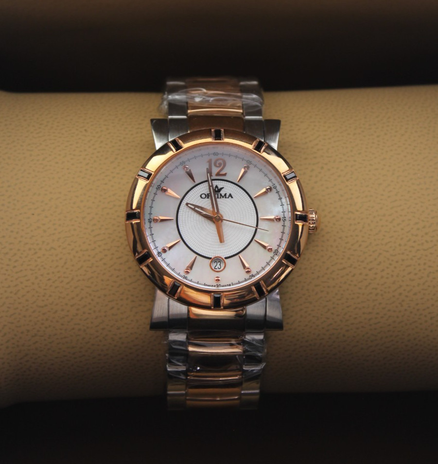 NEW – OPTIMA Swiss OSM265-SR-7 • Stainless Steel • Silver/Rose Gold 39mm WATCH