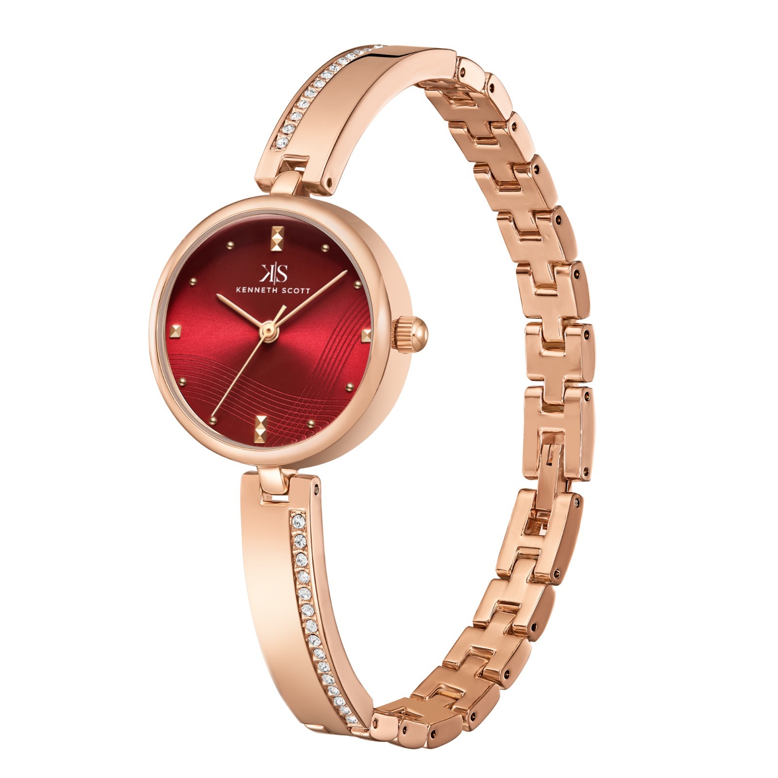 Kenneth Scott Women’s Casual Analog Watch | Red Dial, Rose Gold Case & Strap