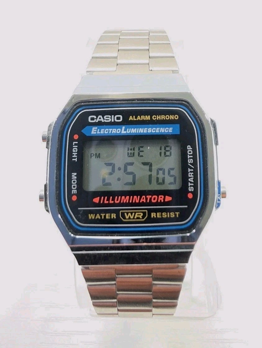 Casio A168WA-1 Men’s Stainless Steel Digital Alarm Stopwatch Watch New Battery