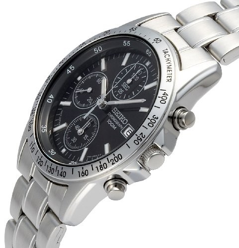 SEIKO Chronograph SND367PC Black Silver Men’s Watch New