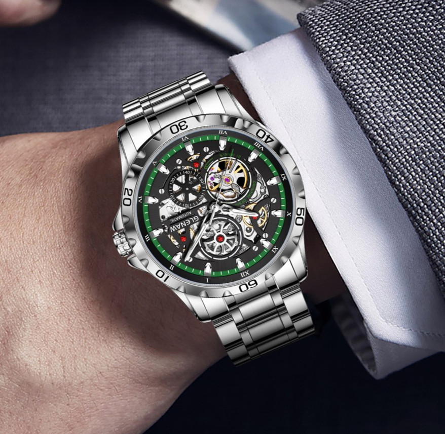 GLENAW Men’s automatic mechanical luminous pointer watch business and leisure