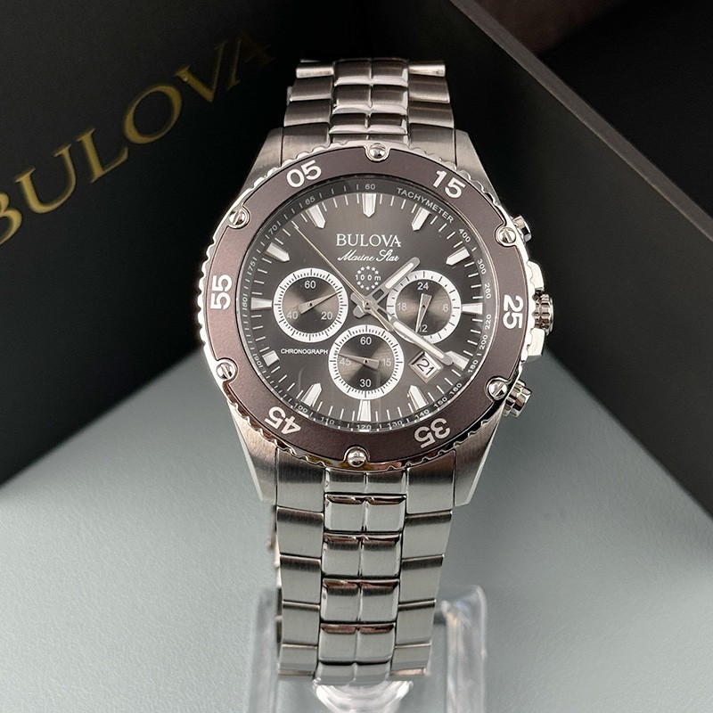 Bulova Marine Star Men’s Chronograph Quartz Watch Black Dial 41.5mm 98B401