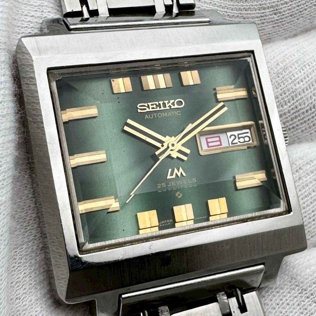 Seiko Lord Matic LM 5606-5080 Automatic Mens Watch Green Day-Date 1972 Japan
