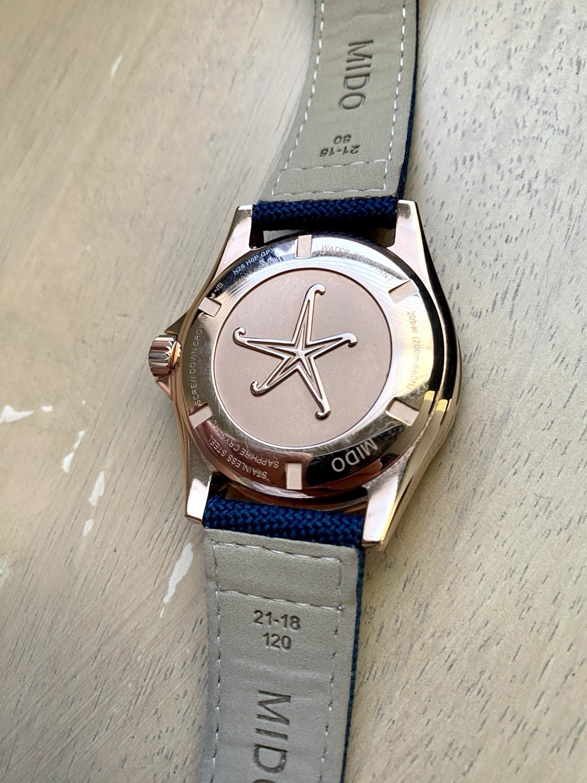 MIDO Ocean Star Automatic Diver Blue Dial/Bezel Rose Gold Case 40.5mm Day/Date