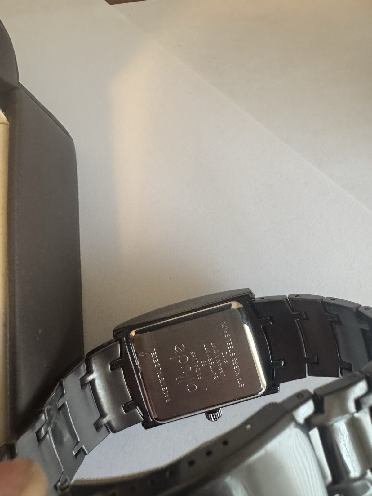 Allude Diamond Quartz Black Rectangle Metal Wristwatch Diamond Accent Box