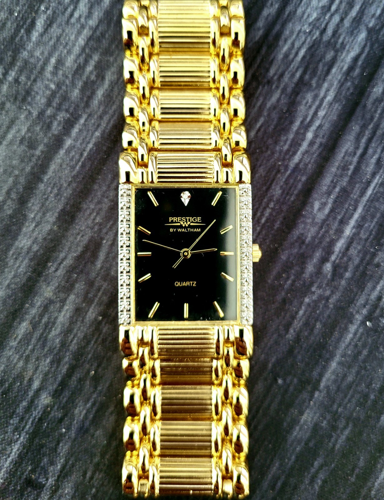 Vintage Waltham Prestige Diamond Mens Tank Watch Box Papers