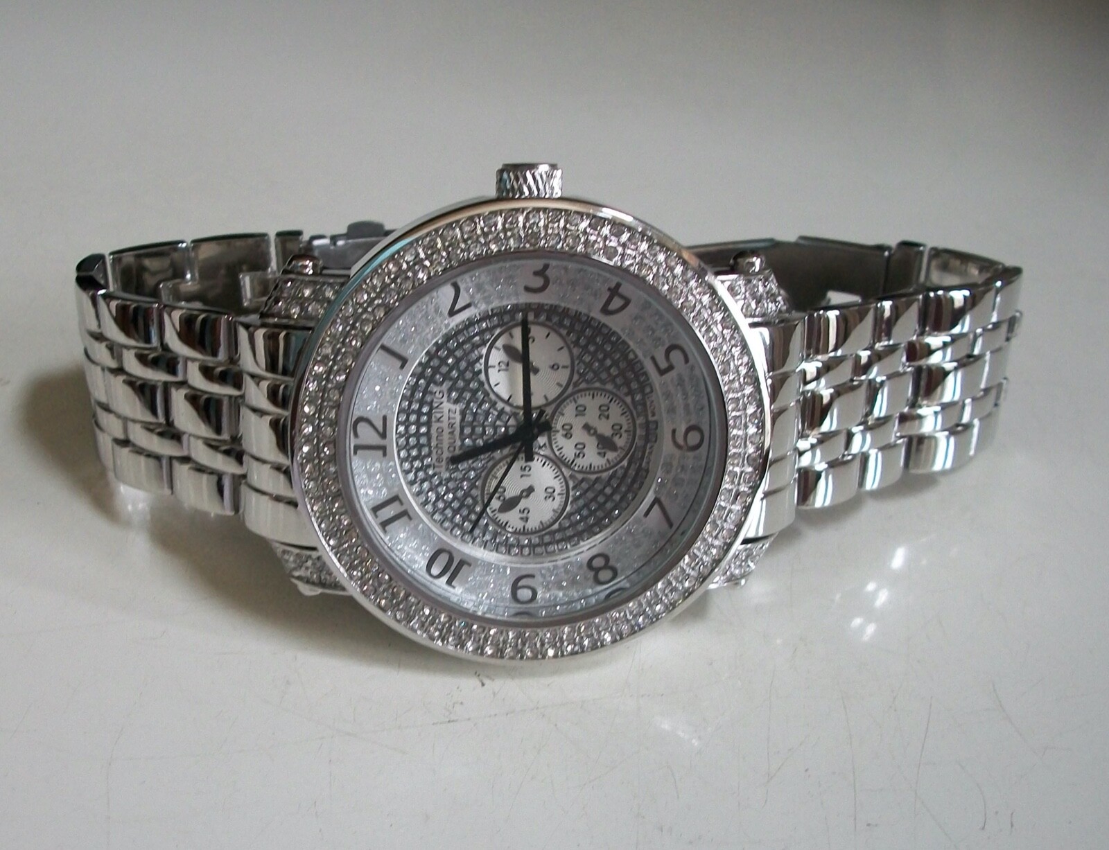 Men’s Techno King Silver Finish Clear Stone Fashion Dressy Hip Hop Watch