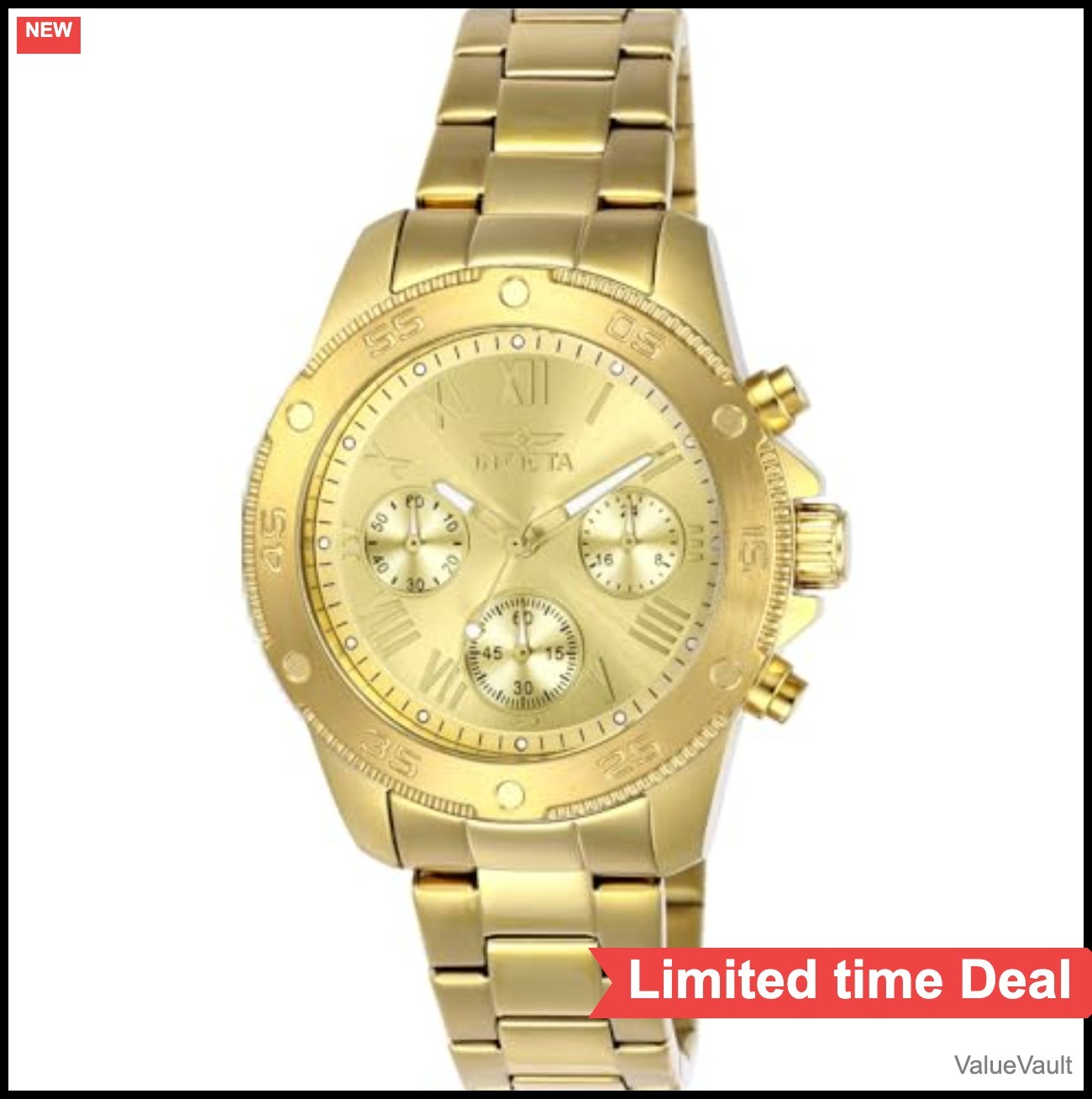 Women’s Quartz Watch 38mm Gold Dial Luminous Hands Stainless Steel 100m Water