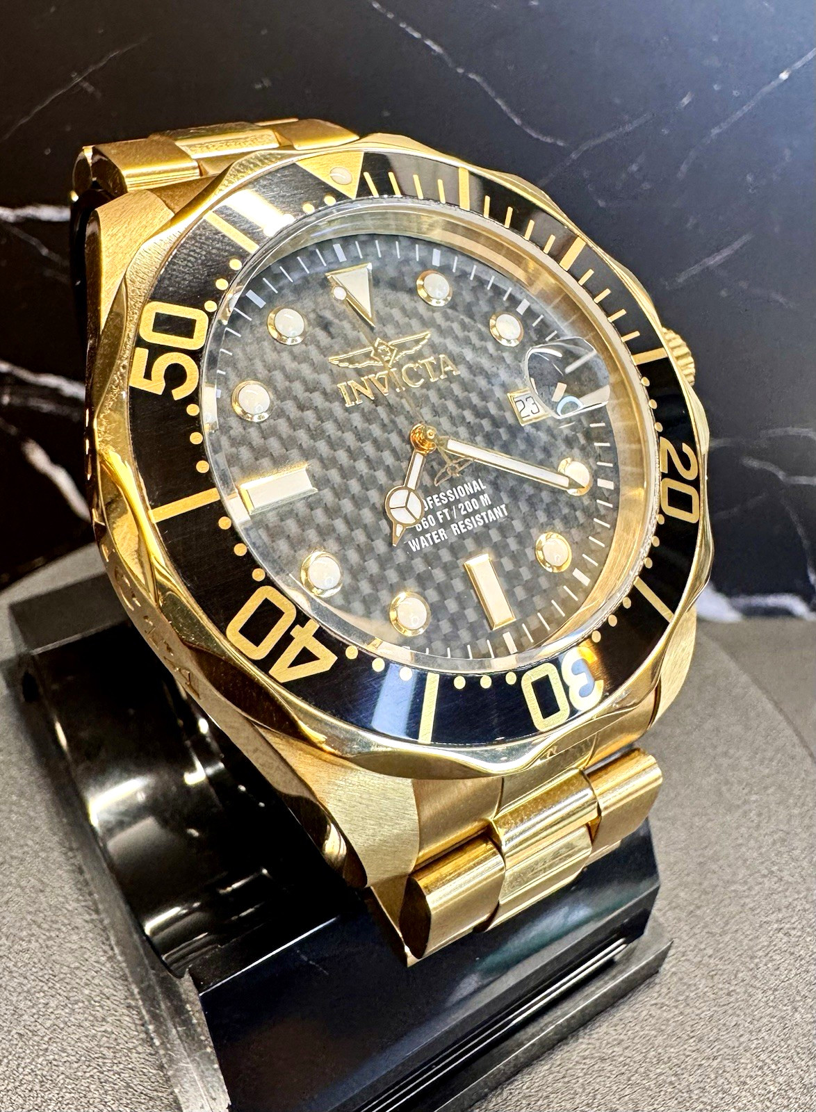 Invicta Pro Diver (14356) Gold Tone 47mm Quartz • Carbon Fiber Dial Men’s Watch