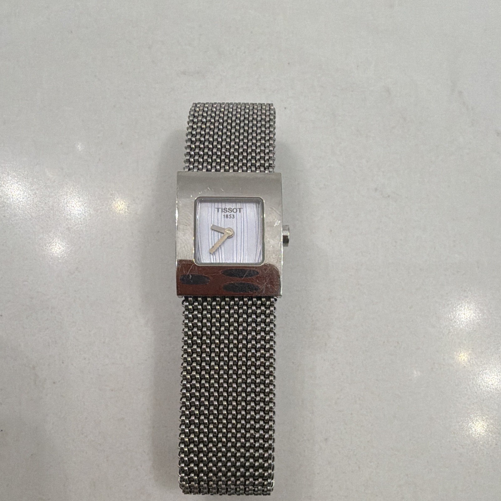 Tissot 1853 Women’s Dress Quartz Square Silver Textured Dial Mesh Watch 30m