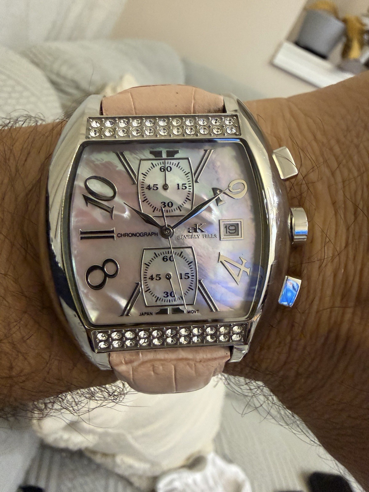 Adee Kaye Beverly Hills Sport Chronograph Pink MOP Swarovski Crystal