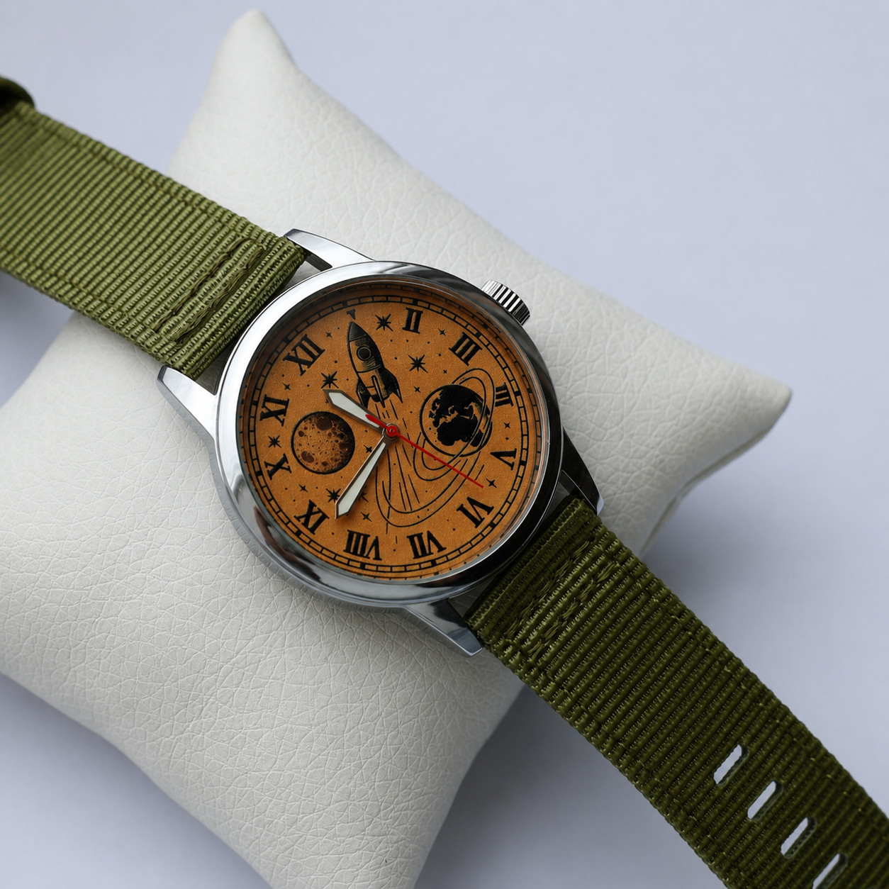 Space Theme Quartz Watch. Rocket Watch. Cosmic Dial Wrist Watch.