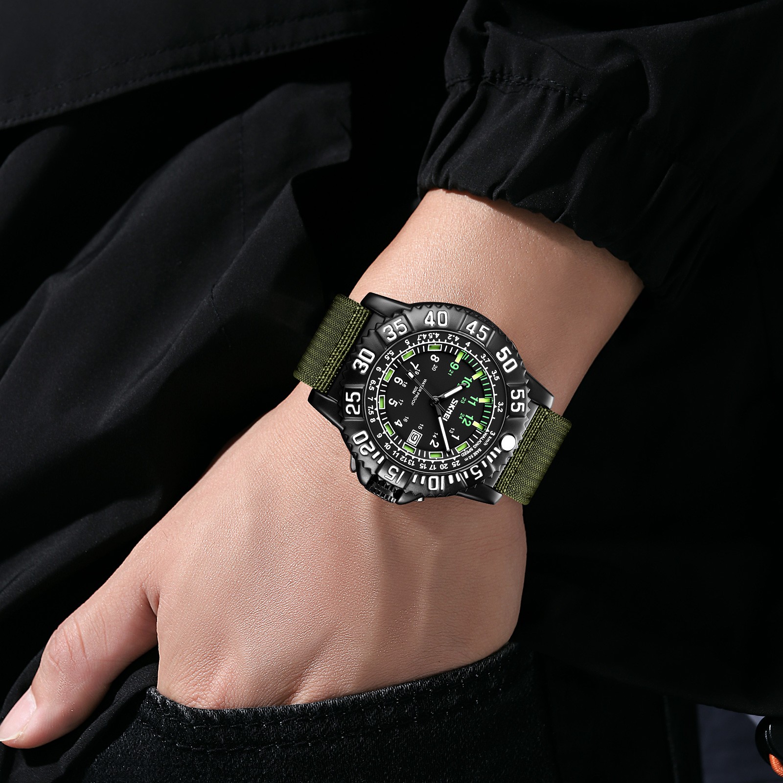 24-Hours Scale Men Military Tactical Nylon Band Sport Wrist Watch Luminous 3ATM
