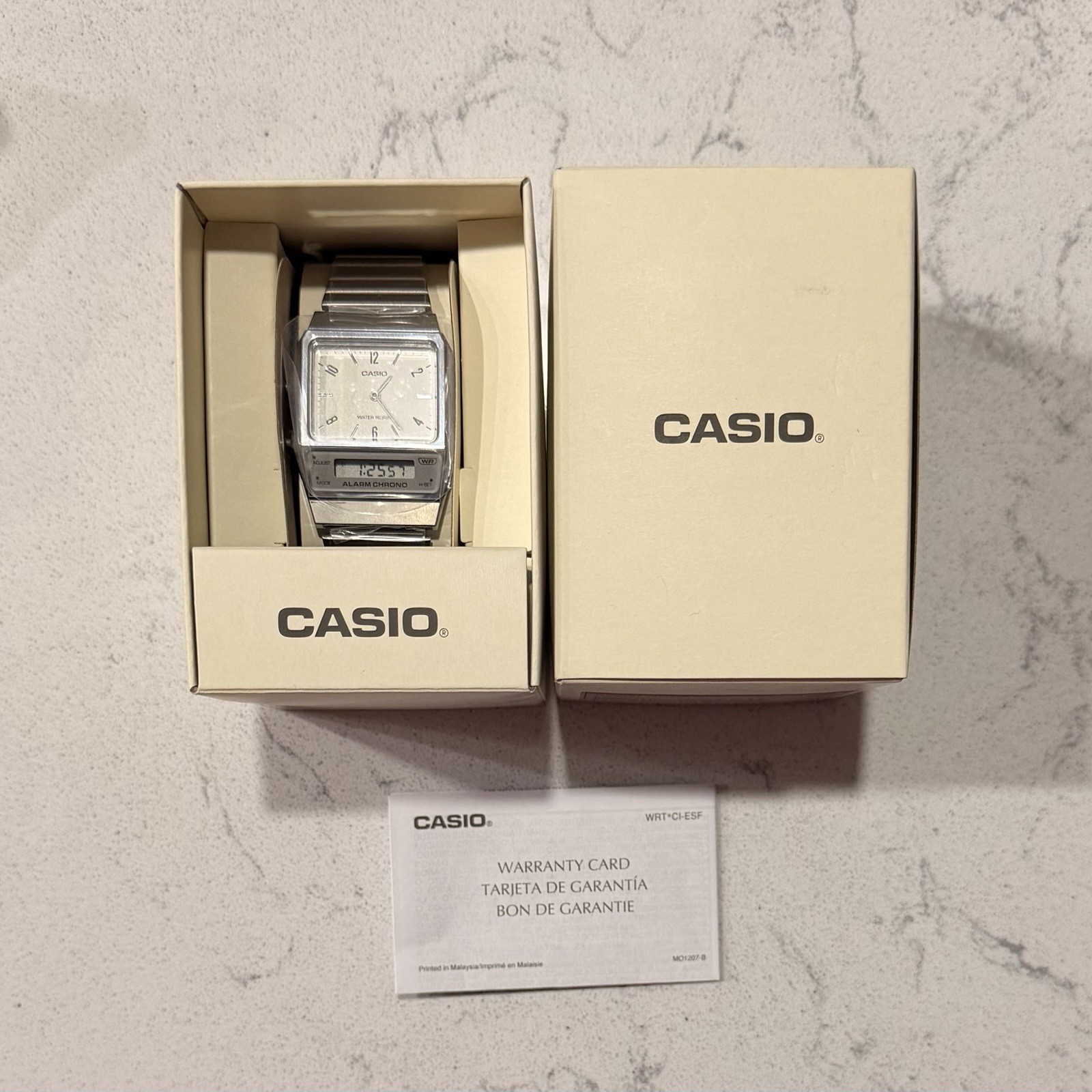 Casio AQ-800 Analog/Digital Quartz Silver Stainless Bracelet Alarm Chrono Box