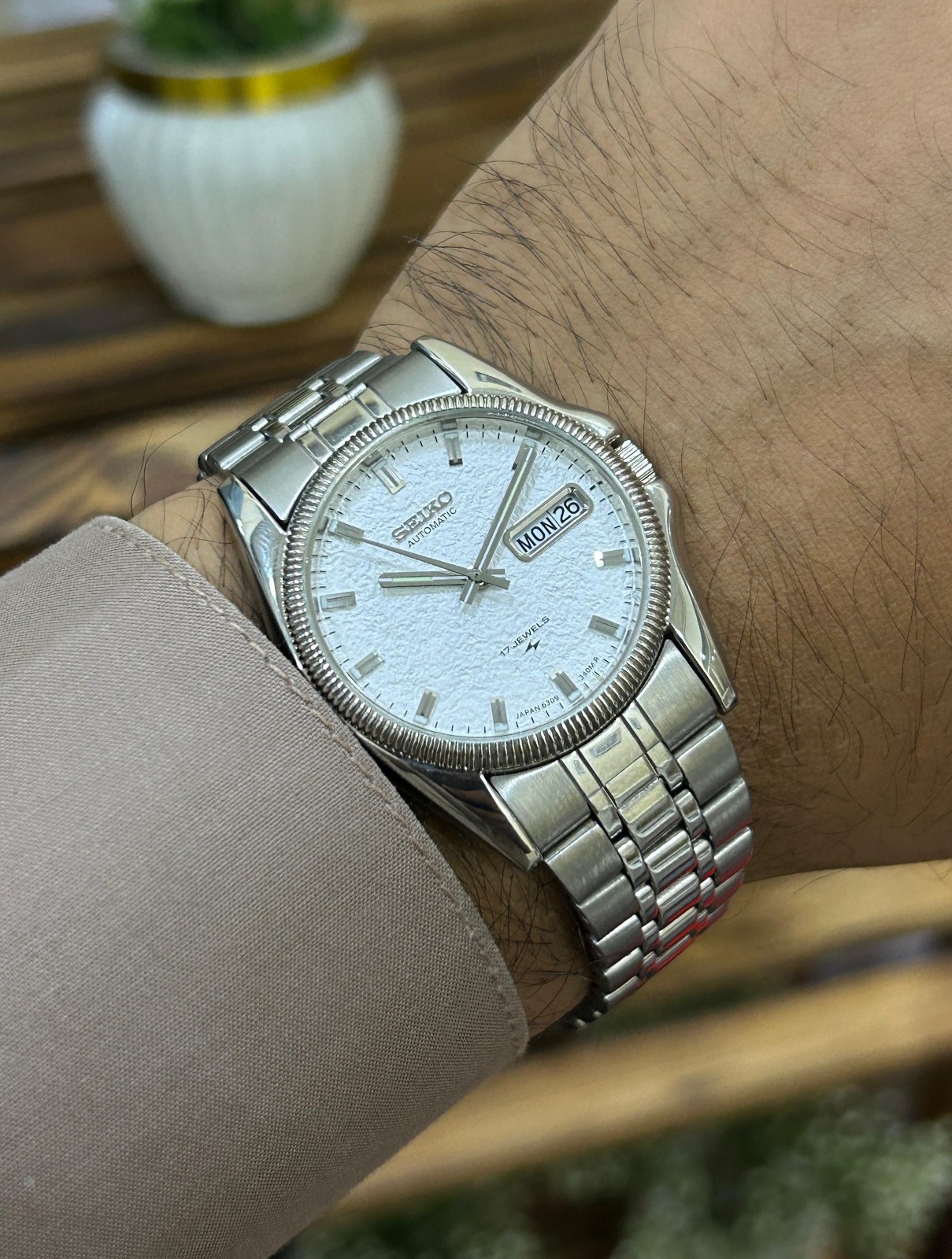 Seiko 5 Automatic Textured White 🤍 Dial Mens Watch Japan Made 6309