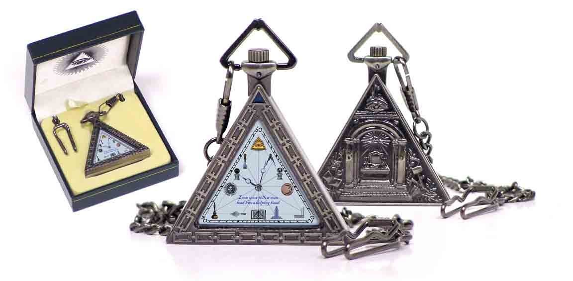 Masonic Triangle Pocket Watch with Chain & Gift Box – Freemason Symbol Dial