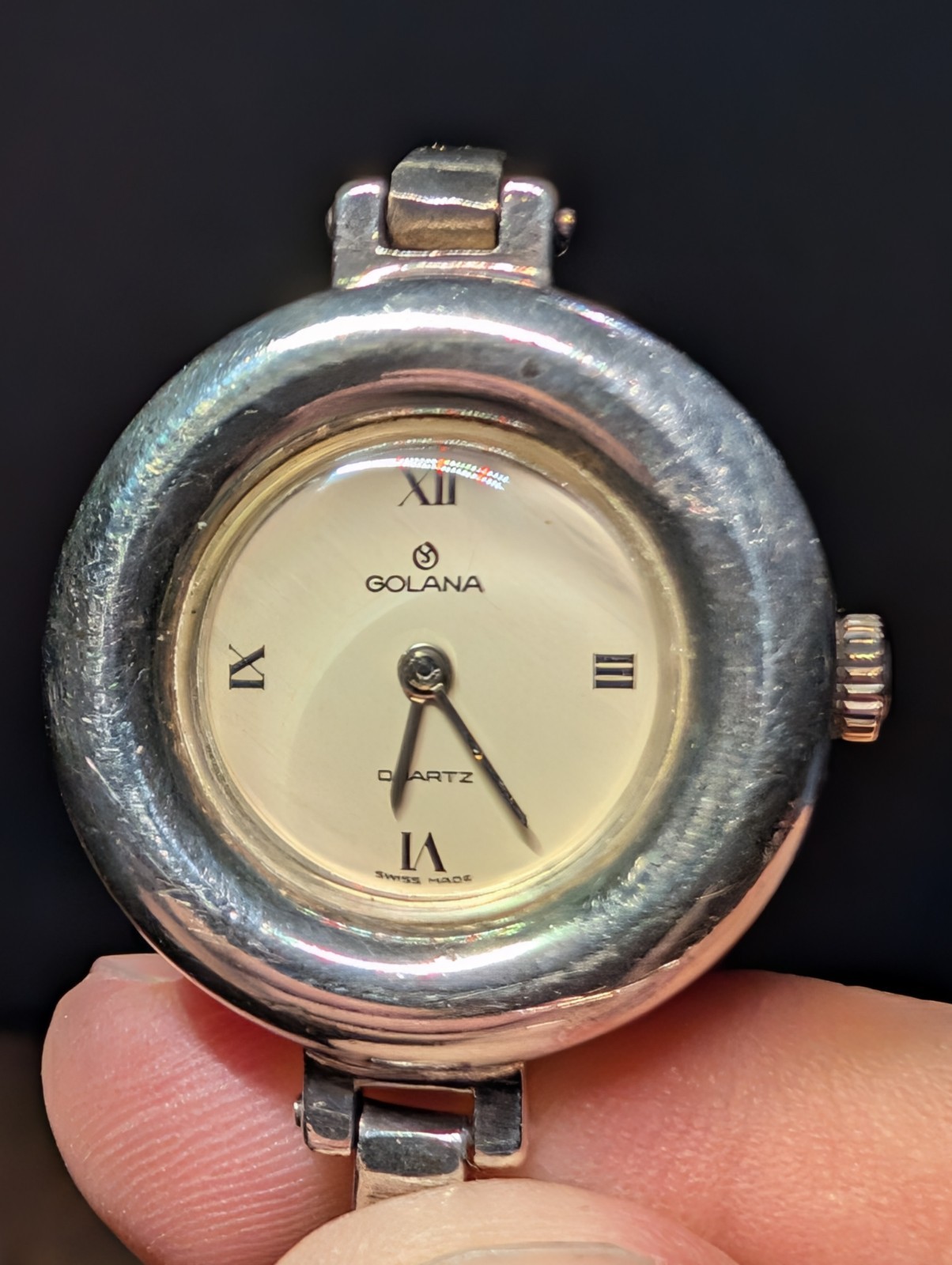 Golana Quartz Swiss Made Sterling Silver Analog Roman Numerals Bracelet Watch